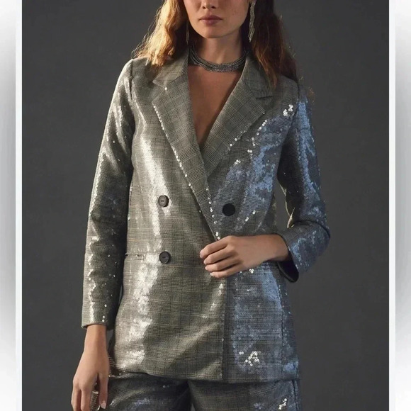 Maeve Jackets & Blazers - Maeve Silver Sequin Blazer
